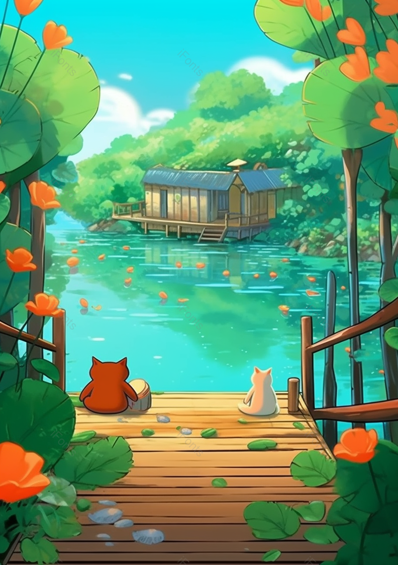 绿色森林可爱动物山水插画背景,插画/手绘图,插画/手绘图库,插画/手绘图下载,插画/手绘